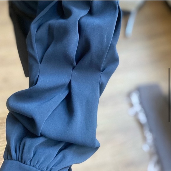 BADGLEY MISCHKA Navy Belted V-Neck Puff Sleeve Sheath Dress Size 2 - Picture 6 of 14